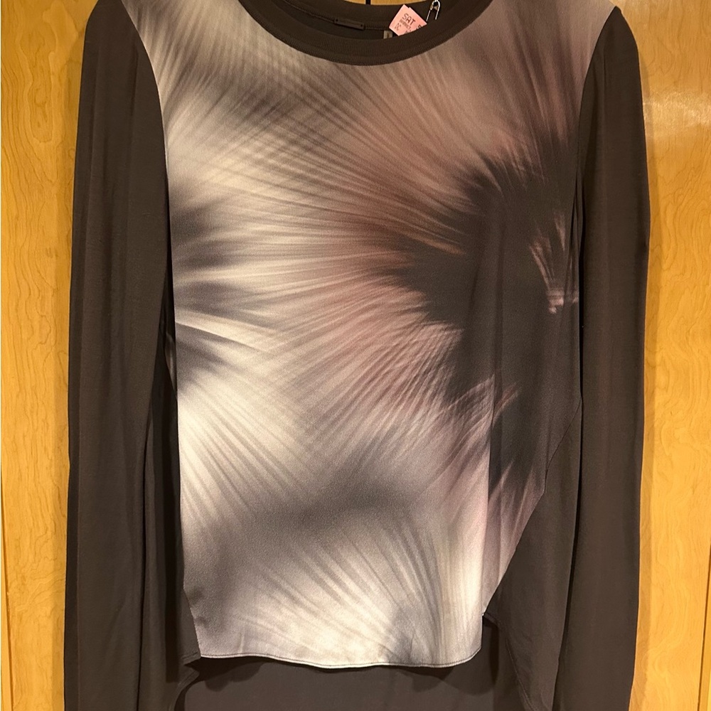 Elie Tahari Brown and Cream Long Sleeve Top